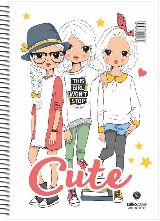Τετράδιο σχολικό 17 x 25 καρφίτσα Cute 40 φύλλων